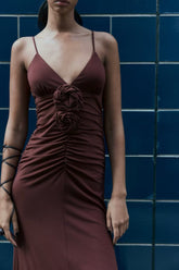French Floral Decoration V Neck Midi Dress